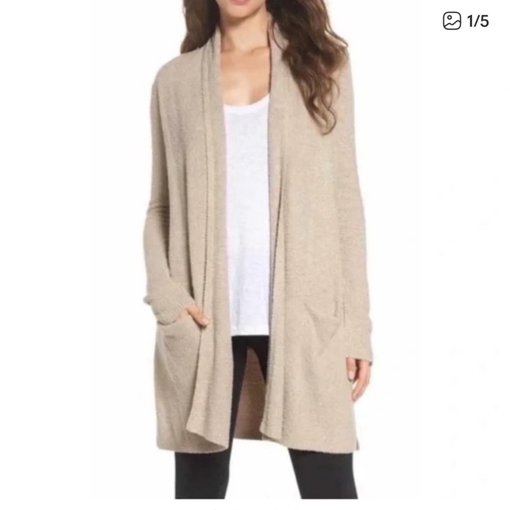 Barefoot Dreams CozyChic Lite Essential Cardigan in Tan, Size Large